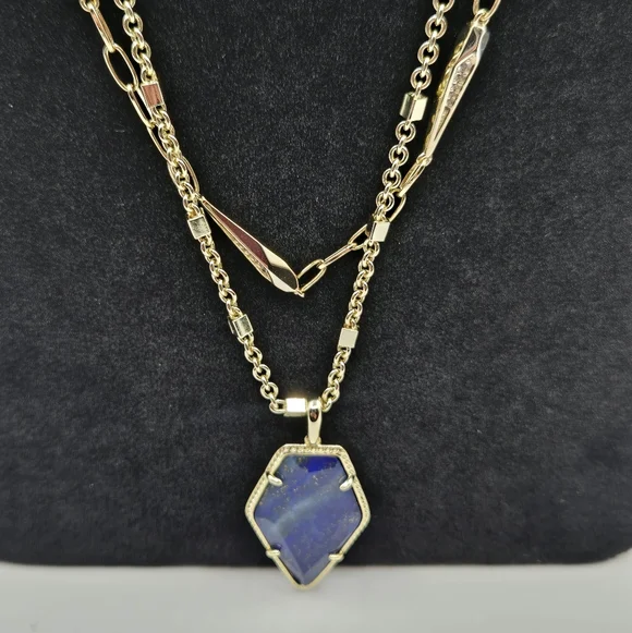 KENDRA SCOTT Gold-Tone Framed Tessa Multi-Strand Necklace Lapis Pendant